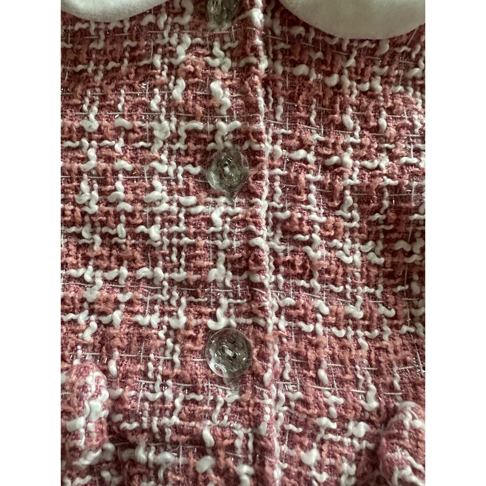 Nannette Kids Pink Tweed Boucle Dress Peter Pan Collar 3T Metallic Shimmer Bows